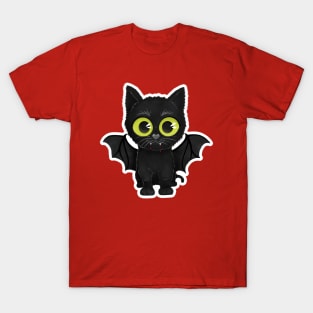 Scary cute cat bat - Halloween illustration T-Shirt